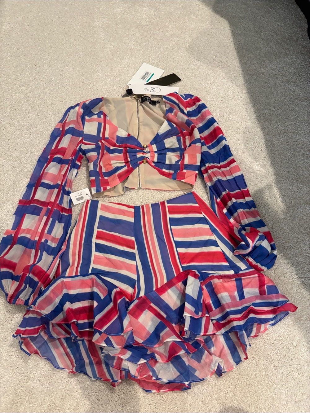 PatBo Red, Blue & Pink Striped Two-Piece Dress Set